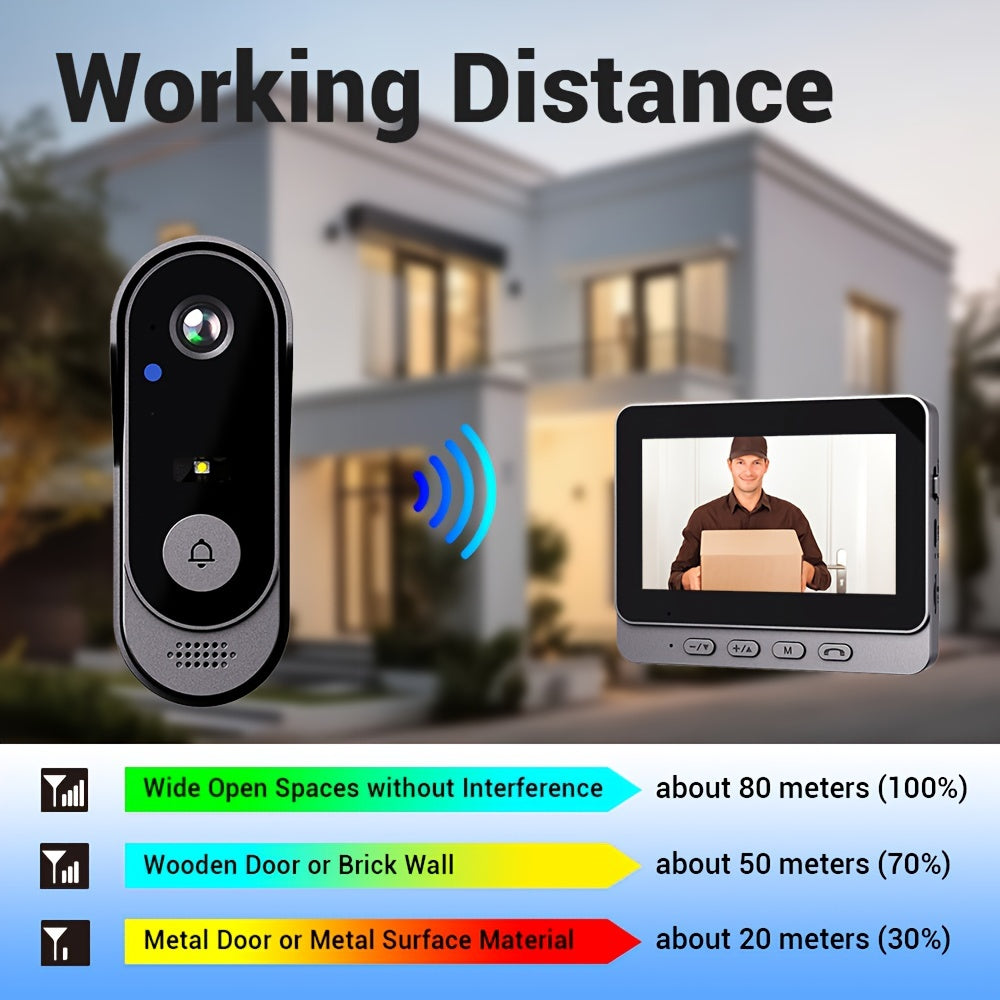 Sonerie video, impermeabilă cu monitor de interior, ecran de 10,92 cm, acceptă interfon bidirecțional, memorie card TF cu viziune nocturnă, sonerie inteligentă, supraveghere video, dispozitiv de securitate modern,