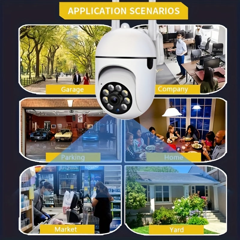 Cameră de vedere nocturnă Wi-Fi - Supraveghere 2,4 GHz Wi-Fi 360° PTZ 1080P Monitor de vedere nocturnă - Cameră de securitate în aer liber pentru siguranța persoanelor în vârstă și a animalelor de companie cu detectie inteligentă a mișcării.