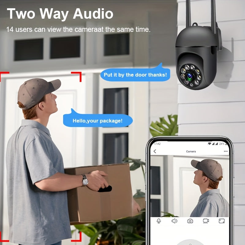 Cameră de vedere nocturnă Wi-Fi - Supraveghere 2,4 GHz Wi-Fi 360° PTZ 1080P Monitor de vedere nocturnă - Cameră de securitate în aer liber pentru siguranța persoanelor în vârstă și a animalelor de companie cu detectie inteligentă a mișcării.