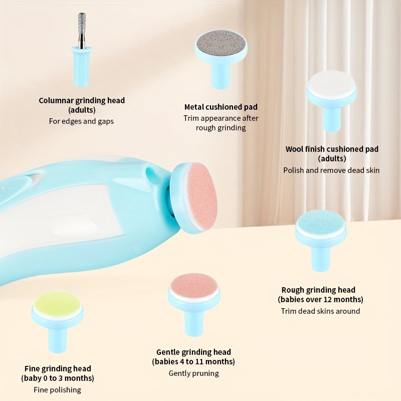 Kit de taiat unghii electric pentru tineri UNICHERRY 6 în 1, roz și albastru - Îngrijire sigură și ușoară pentru tineri până la adulți cu lumină LED, 6 plăcuțe de șlefuit și pilă de unghii