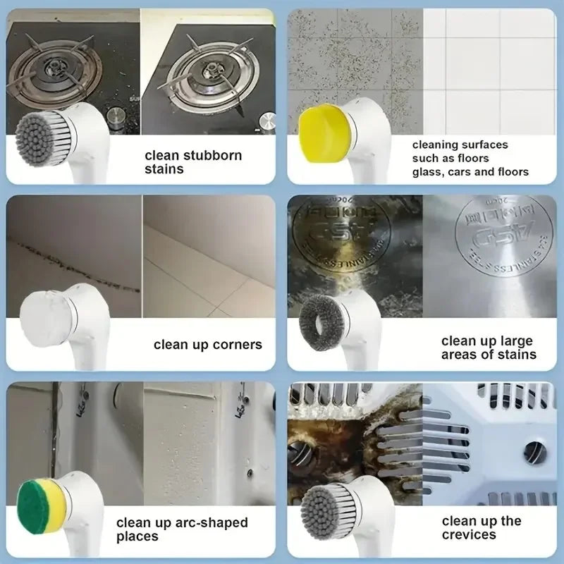 Perie electrică de curățare multifuncțională cinci într-unul pentru spălarea băii și instrumentele de curățare a bucătăriei