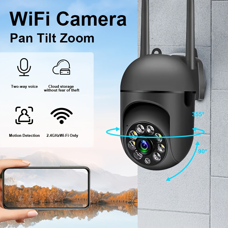 Cameră de vedere nocturnă Wi-Fi - Supraveghere 2,4 GHz Wi-Fi 360° PTZ 1080P Monitor de vedere nocturnă - Cameră de securitate în aer liber pentru siguranța persoanelor în vârstă și a animalelor de companie cu detectie inteligentă a mișcării.