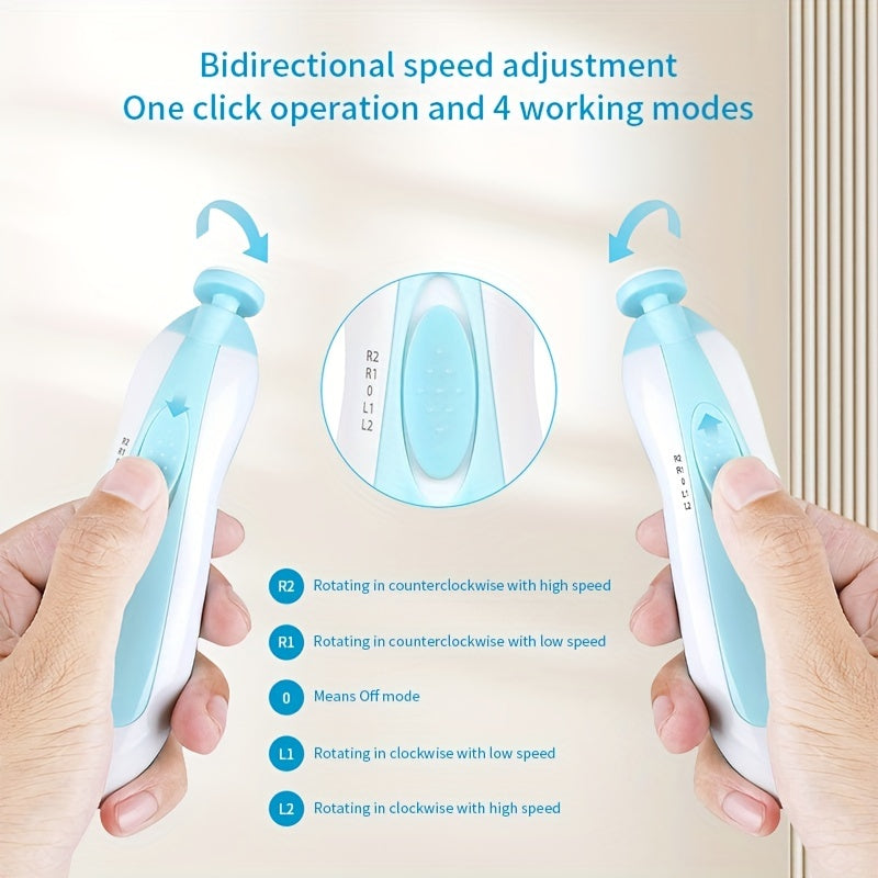 Kit de taiat unghii electric pentru tineri UNICHERRY 6 în 1, roz și albastru - Îngrijire sigură și ușoară pentru tineri până la adulți cu lumină LED, 6 plăcuțe de șlefuit și pilă de unghii
