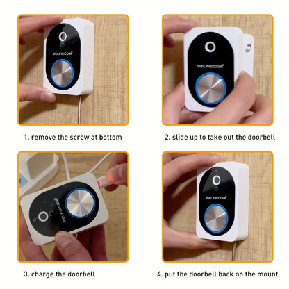 Soneria inteligentă vizuală Dingdong, 2,4 GHz WiFi Wireless Viziune nocturnă de înaltă definiție, 72 de ore de stocare video în cloud, Funcție inteligentă de schimbare a vocii