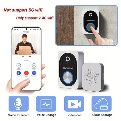 Soneria inteligentă vizuală Dingdong, 2,4 GHz WiFi Wireless Viziune nocturnă de înaltă definiție, 72 de ore de stocare video în cloud, Funcție inteligentă de schimbare a vocii