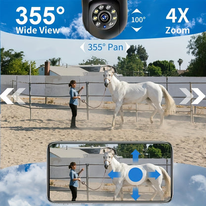 Cameră de vedere nocturnă Wi-Fi - Supraveghere 2,4 GHz Wi-Fi 360° PTZ 1080P Monitor de vedere nocturnă - Cameră de securitate în aer liber pentru siguranța persoanelor în vârstă și a animalelor de companie cu detectie inteligentă a mișcării.
