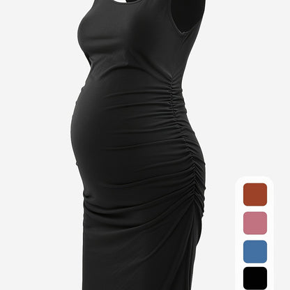 Rochie tanc elegantă pentru gravidă, rochie cu volanată laterală fără mâneci, haine pentru gravide de vară
