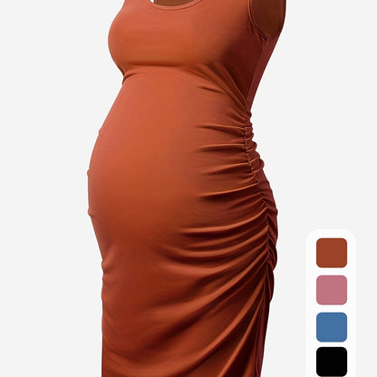 Rochie tanc elegantă pentru gravidă, rochie cu volanată laterală fără mâneci, haine pentru gravide de vară