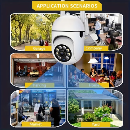 Cameră de vedere nocturnă Wi-Fi - Supraveghere 2,4 GHz Wi-Fi 360° PTZ 1080P Monitor de vedere nocturnă - Cameră de securitate în aer liber pentru siguranța persoanelor în vârstă și a animalelor de companie cu detectie inteligentă a mișcării.