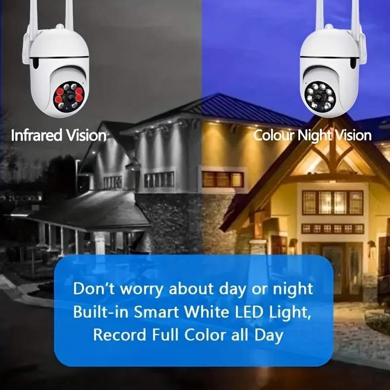 Cameră de vedere nocturnă Wi-Fi - Supraveghere 2,4 GHz Wi-Fi 360° PTZ 1080P Monitor de vedere nocturnă - Cameră de securitate în aer liber pentru siguranța persoanelor în vârstă și a animalelor de companie cu detectie inteligentă a mișcării.