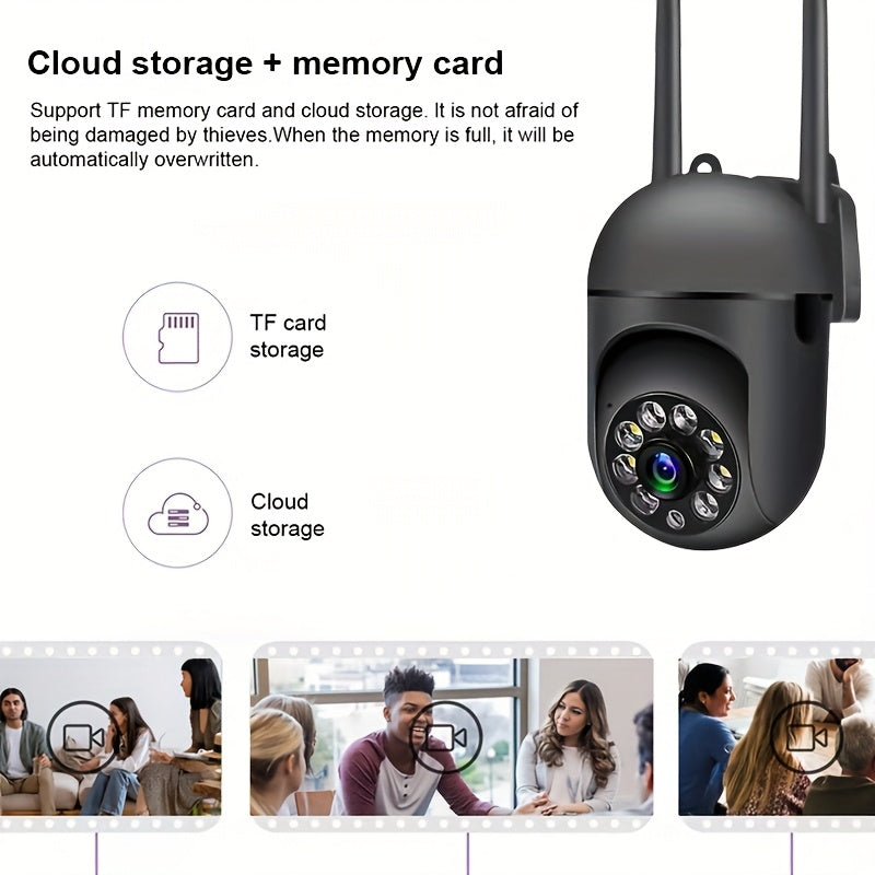 Cameră de vedere nocturnă Wi-Fi - Supraveghere 2,4 GHz Wi-Fi 360° PTZ 1080P Monitor de vedere nocturnă - Cameră de securitate în aer liber pentru siguranța persoanelor în vârstă și a animalelor de companie cu detectie inteligentă a mișcării.