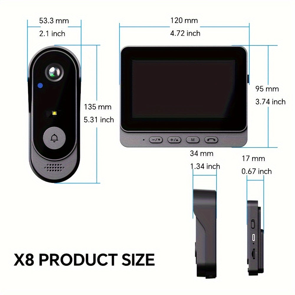 Sonerie video, impermeabilă cu monitor de interior, ecran de 10,92 cm, acceptă interfon bidirecțional, memorie card TF cu viziune nocturnă, sonerie inteligentă, supraveghere video, dispozitiv de securitate modern,