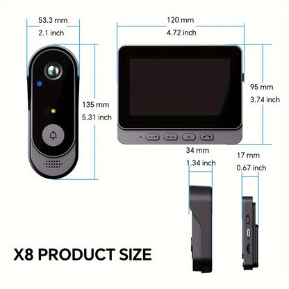 Sonerie video, impermeabilă cu monitor de interior, ecran de 10,92 cm, acceptă interfon bidirecțional, memorie card TF cu viziune nocturnă, sonerie inteligentă, supraveghere video, dispozitiv de securitate modern,